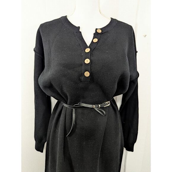 NWT! PRETTY GARDEN! BLACK KNIT COTTON BLEND SHEATH STYLE LONG SLEEVE DRESS! SZ M - Picture 4 of 14